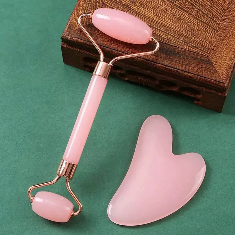 Set Gua Sha & Rouleau Quartz Rose – Massage Visage Anti-Âge