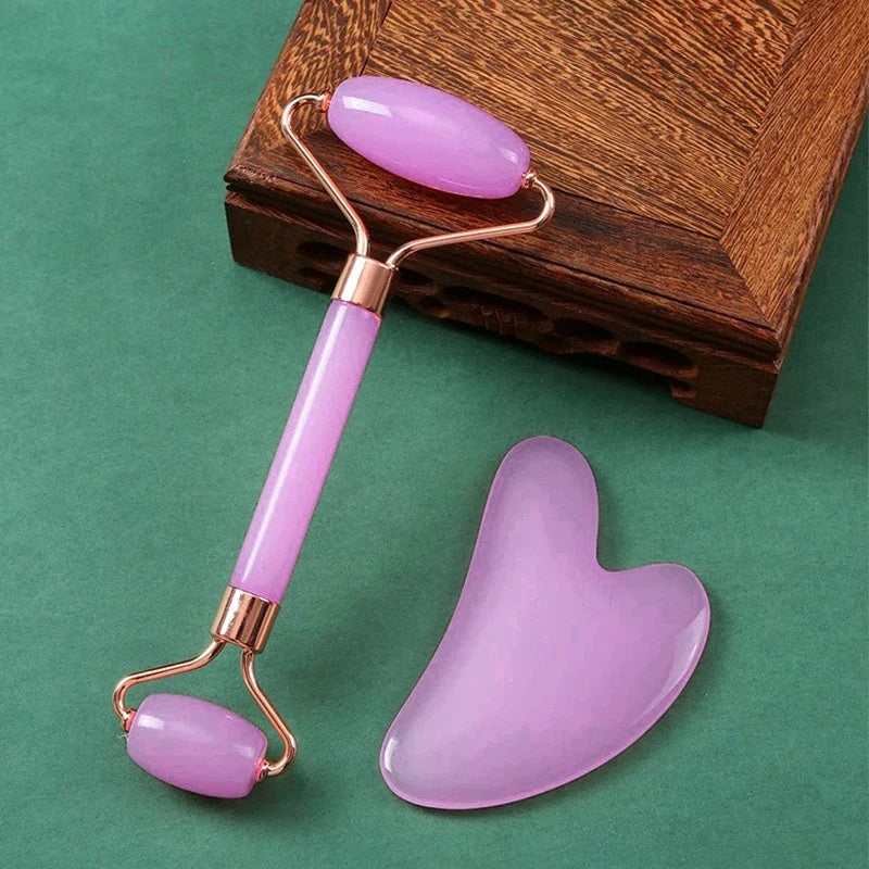Set Gua Sha & Rouleau Quartz Rose – Massage Visage Anti-Âge