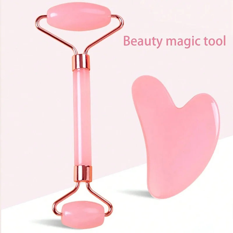Set Gua Sha & Rouleau Quartz Rose – Massage Visage Anti-Âge