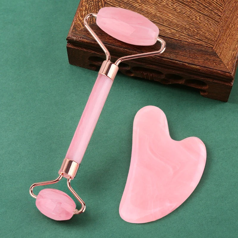Set Gua Sha & Rouleau Quartz Rose – Massage Visage Anti-Âge