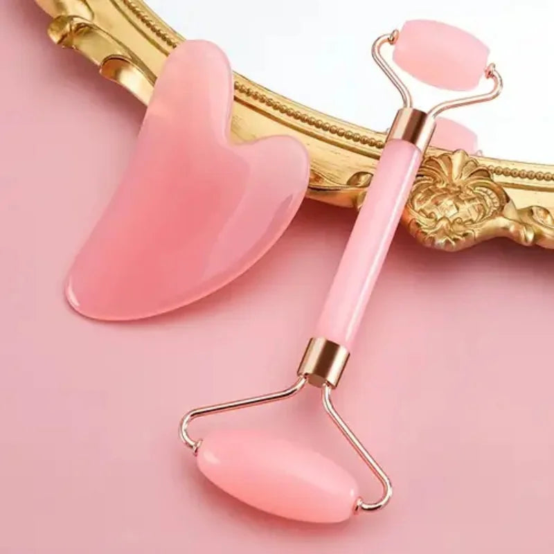 Set Gua Sha & Rouleau Quartz Rose – Massage Visage Anti-Âge