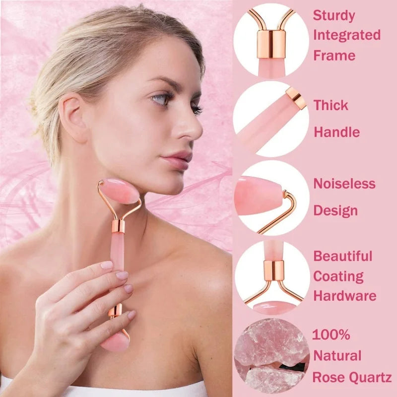 Set Gua Sha & Rouleau Quartz Rose – Massage Visage Anti-Âge